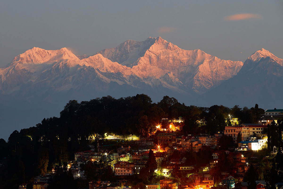 Mount Kanchenjunga and Darjeeling early morning Himalayas